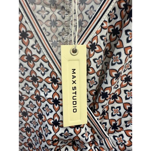 Max Studio Top Womens X-Small White Blouse Shirt Ruched Wrap Knit Career New - Picture 10 of 13